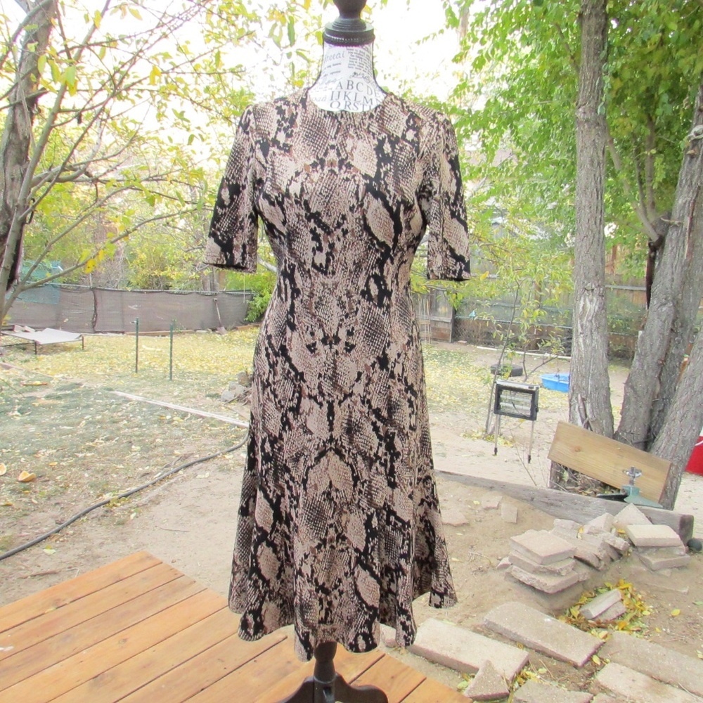W by Worth Dark Animal Print Long 1/2 Sleeve Dress